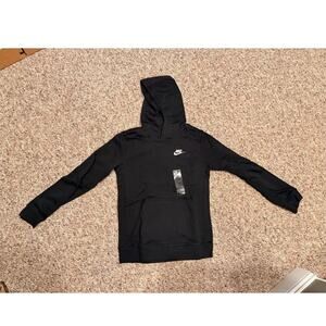 Nike Hoodie Boy Medium Black Pullover Fleece Swoosh Logo Sweatshirt Kid